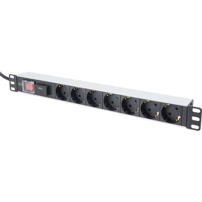Multipresa con otto prese Schuko e un interruttore illuminato on/off, per il montaggio in un rack da 19 pollici.