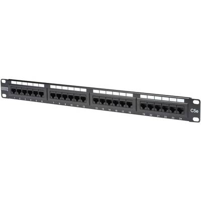 Un patch panel Keystone a 24 porte con connettori RJ45 per cavi di rete, categorizzato come Cat 6e, installabile in un rack per server.