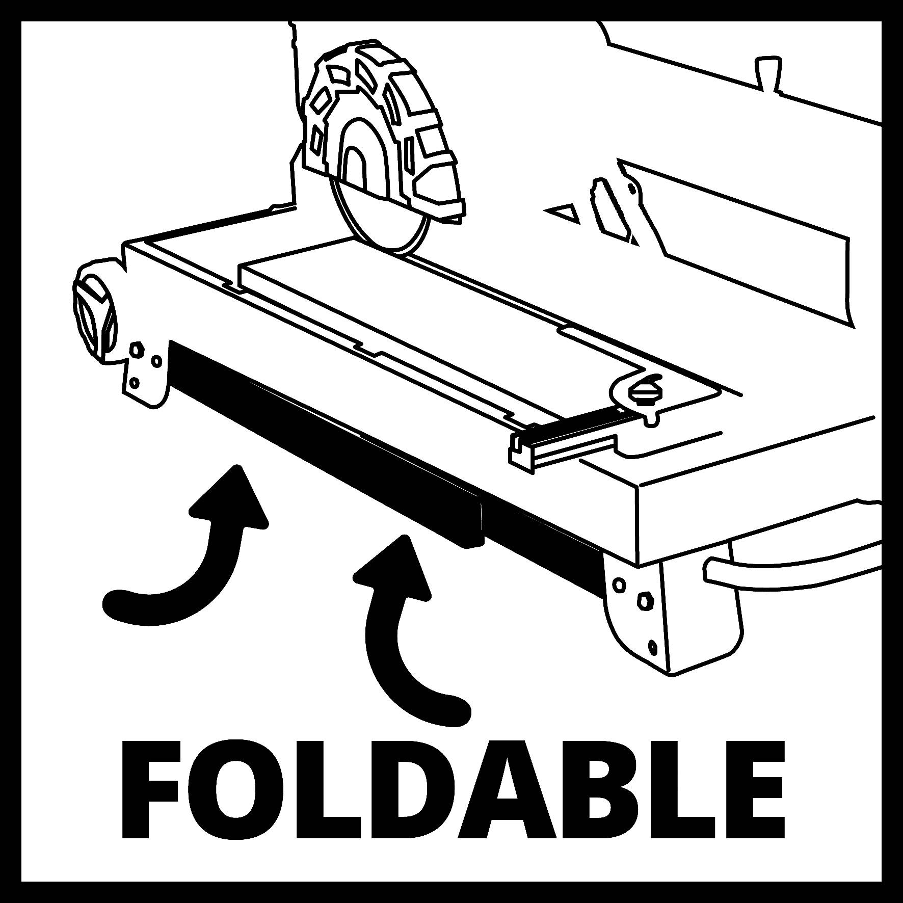 Un grafico mostra una morsa pieghevole, con due frecce rivolte verso l'alto e la parola "FOLDABLE".
