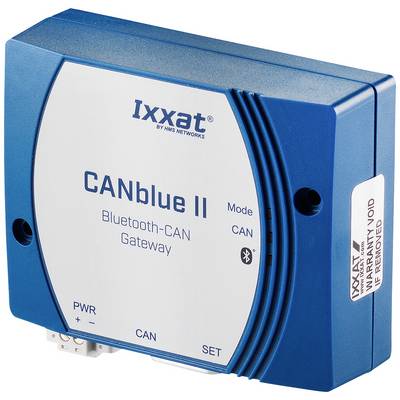 Un dispositivo gateway Bluetooth-CAN blu CANblue II con loghi e indicatori di connessione sul lato frontale.