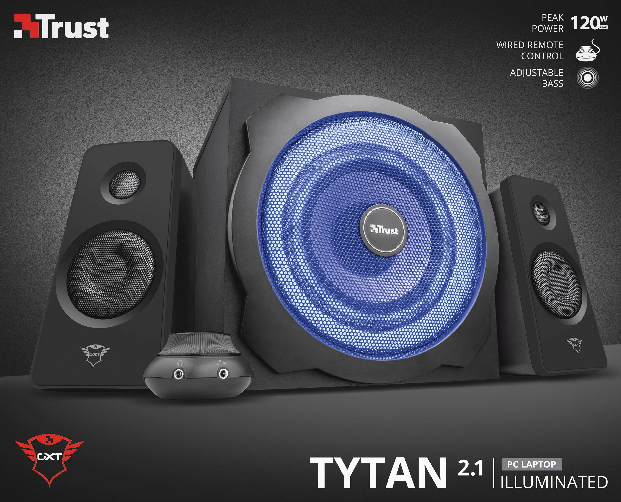 Trust GXT 628 2.1 Tytan LED 2.1 Altoparlante per PC Cablato 120 W Nero, Blu-1