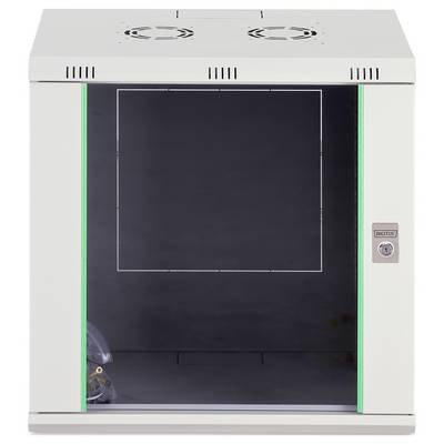 Un involucro elettronico bianco, rettangolare, con un lucchetto sul lato e ventole di ventilazione sulla parte superiore. È aperto e sembra inutilizzato.