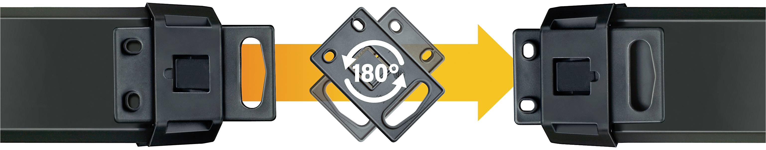 Un dispositivo di chiusura a cinghia viene ruotato di 180 gradi per formare una connessione.