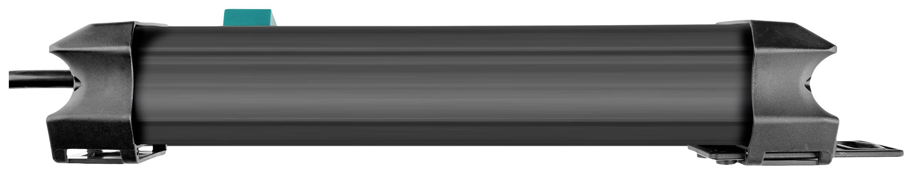 Un dispositivo nero, cilindrico, con connettore per cavi e un interruttore verde sulla parte superiore. Probabilmente un apparecchio elettrico.