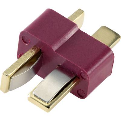 Un connettore elettrico a T di colore rosso con due attacchi dorati, adatto per connessioni ad alto amperaggio in dispositivi elettronici.