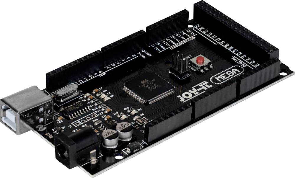Scheda microcontrollore simile ad Arduino con multiple porte di connessione e una porta USB, utilizzata per progetti elettronici e prototipazione.
