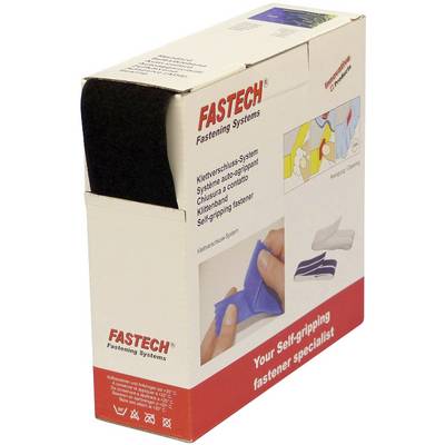 Packaging di Fastech Fastening Systems. Mostra immagini esemplificative di chiusure autobloccanti. Colori principali: Rosso, Blu, Bianco.