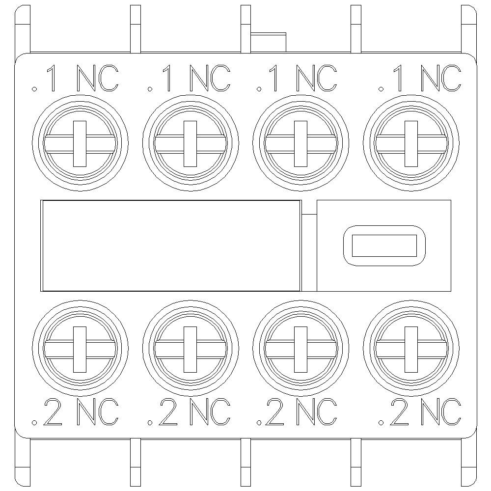 Disegno tecnico di un interruttore elettrico con più contatti, etichettato con '.1 NC' e '.2 NC', che mostra circuiti e connessioni.