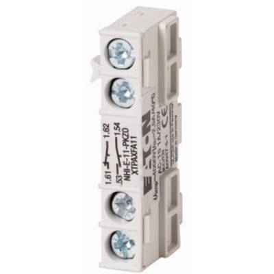 Portafusibili Eaton con tre morsetti a vite, codice modello 'NHL-F-11-PKZ0 XTPAXFA11', marcatura CE sul lato.