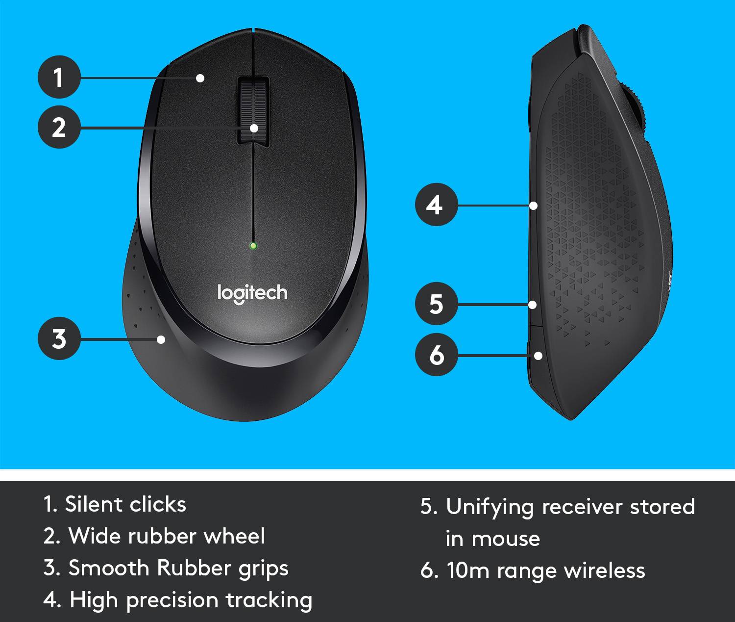 'Riciclaggio di elettronica in mouse per computer. 76% di plastica riciclata. Impronta di CO2: 3,97 kg CO2.'