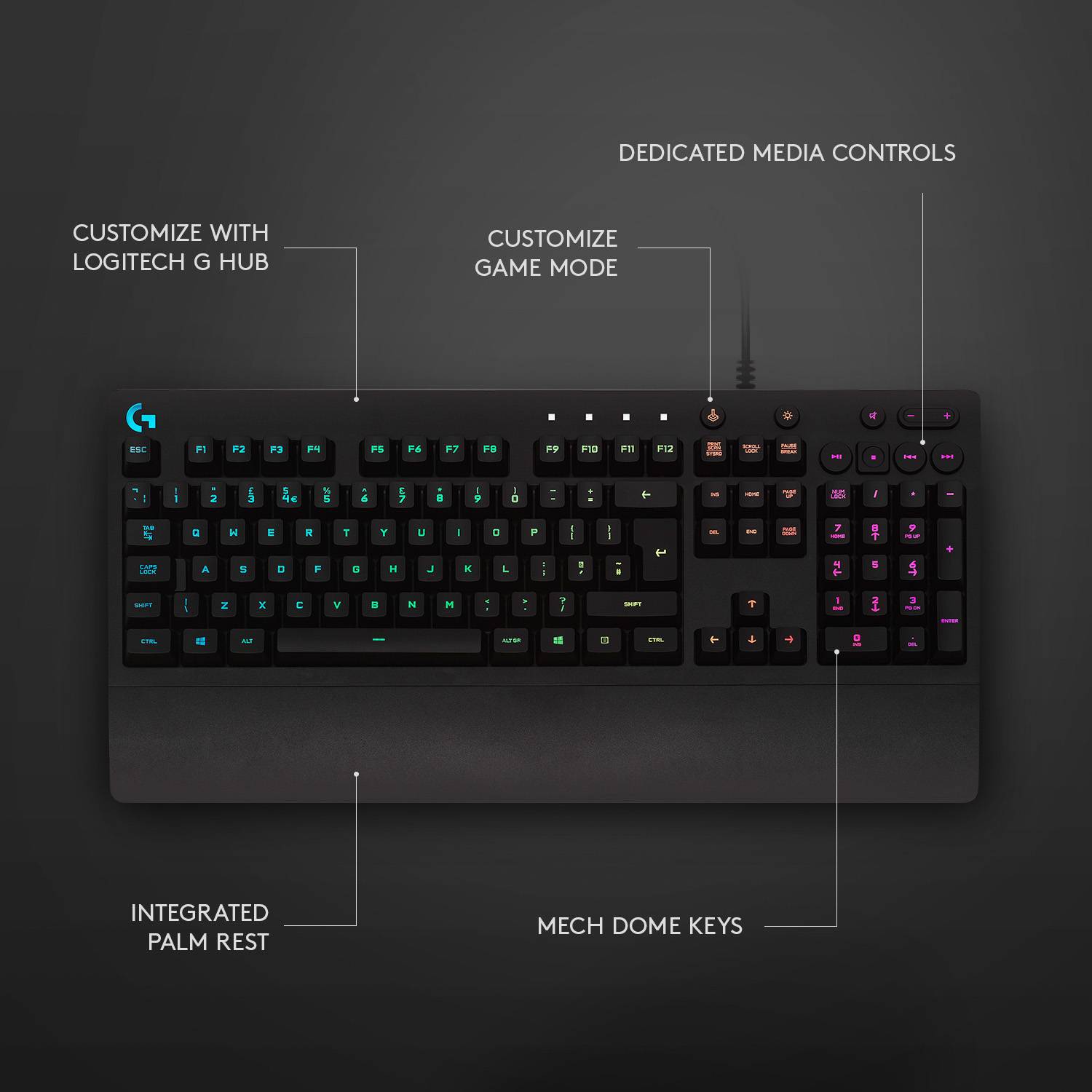 Logitech Logitech Prodigy G213 - Tastatur - hintergrundbeleuchtet USB Tastiera da gioco Tedesco, QWERTZ Multicolore Illu-13