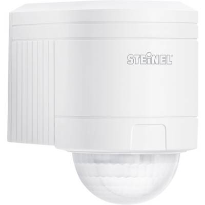Un rilevatore di movimento bianco del marchio Steinel con copertura del sensore arrotondata. Ideale per il monitoraggio di aree interne ed esterne.