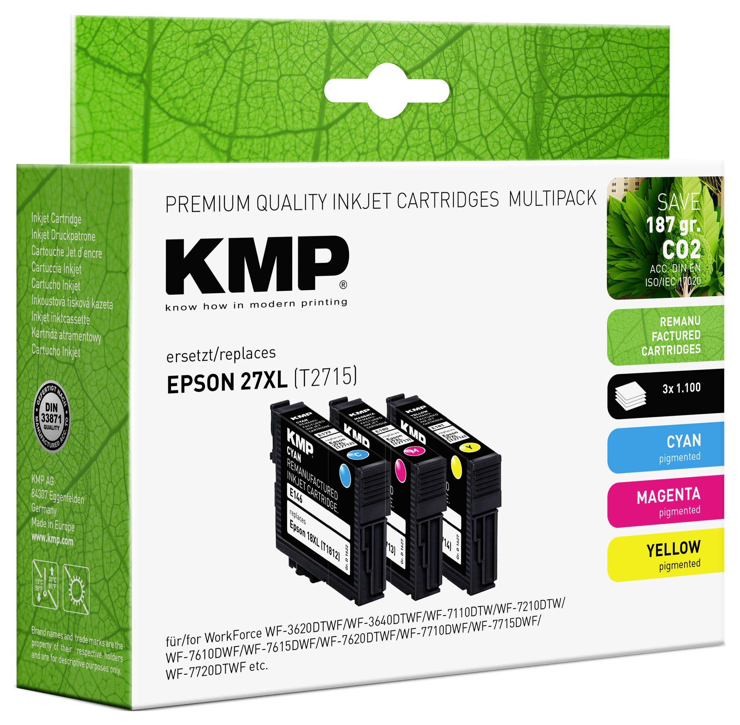 Cartuccia KMP Compatibile sostituisce Epson 27XL, T2715, T2712, T2713, T2714 Imballo multiplo Ciano, Magenta, Giallo E17-1