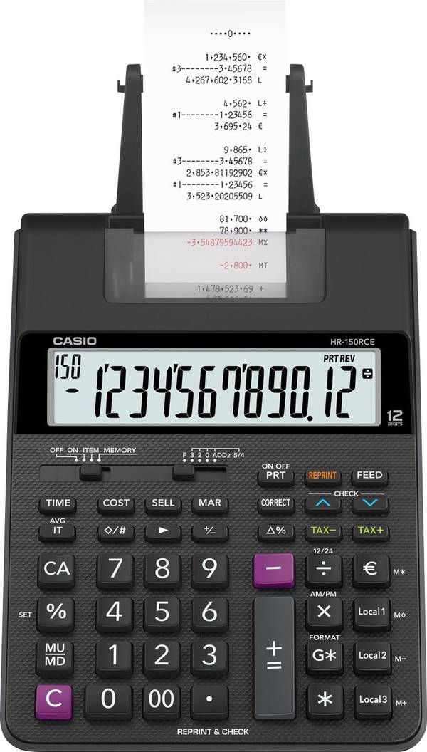 Casio HR 150 RCE Calcolatrice da tavolo scrivente Nero Display (cifre): 12 a batteria, rete elettrica (opzionale) (L x L x A) 295 x 165 x 65 mm