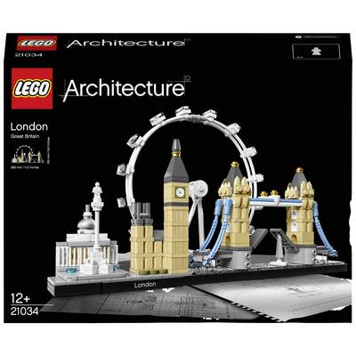 Set LEGO 'Architecture Londra', raffigura monumenti: London Eye, Big Ben, Tower Bridge. Confezione con indicazione di età 12+.