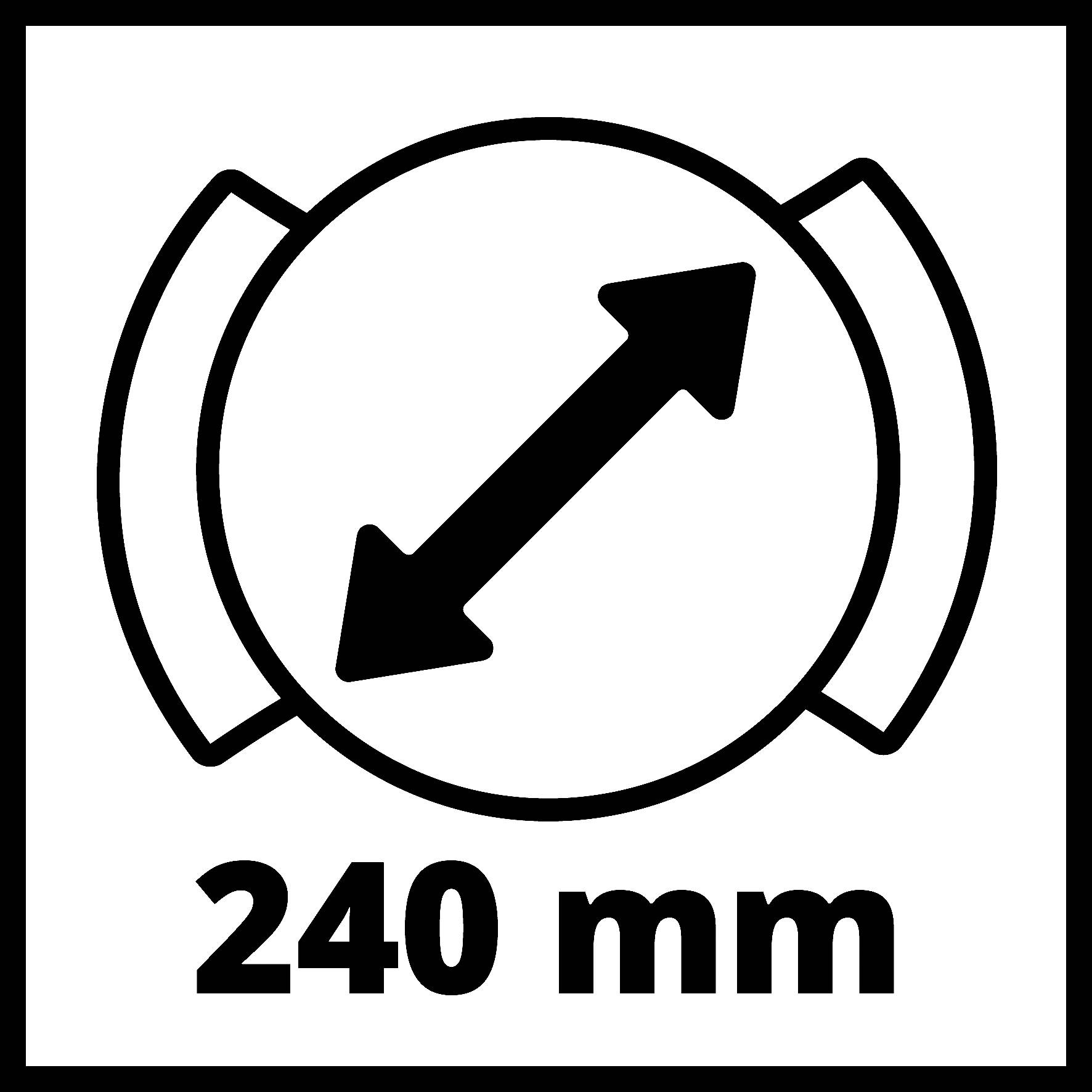 '240 mm' con una doppia freccia che indica il diametro di un cerchio. Simbolo per una specifica dimensione.