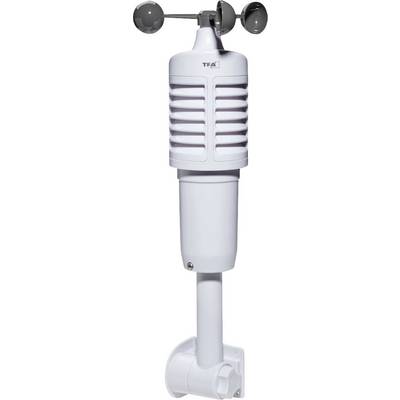 Sensore di stazione meteorologica bianco con dispositivo di misurazione del vento e parti ventilate. Utilizzato per misurare la velocità del vento e i parametri meteorologici.