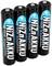 Quattro batterie NiZn nere con etichetta blu e bianca che recita 'NiZn AKKU 900mWh Batteria ricaricabile', disposte una accanto all'altra.