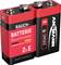 Due batterie da 9V rosse, con etichetta 'German Quality Check', adatte per rilevatori di fumo e altri dispositivi.