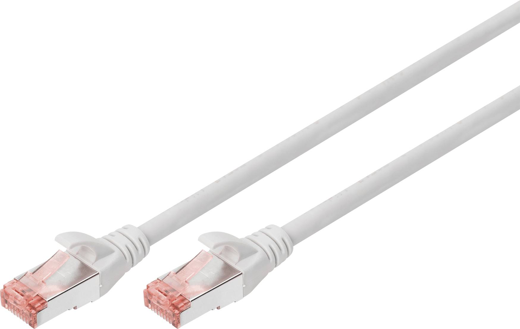 Un cavo Ethernet bianco con due connettori RJ45, adatto per connessioni di rete.