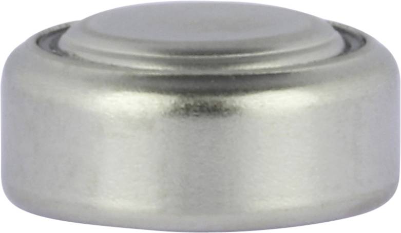 Bottone a celle rotondo color argento, comunemente utilizzato per piccoli dispositivi elettronici.