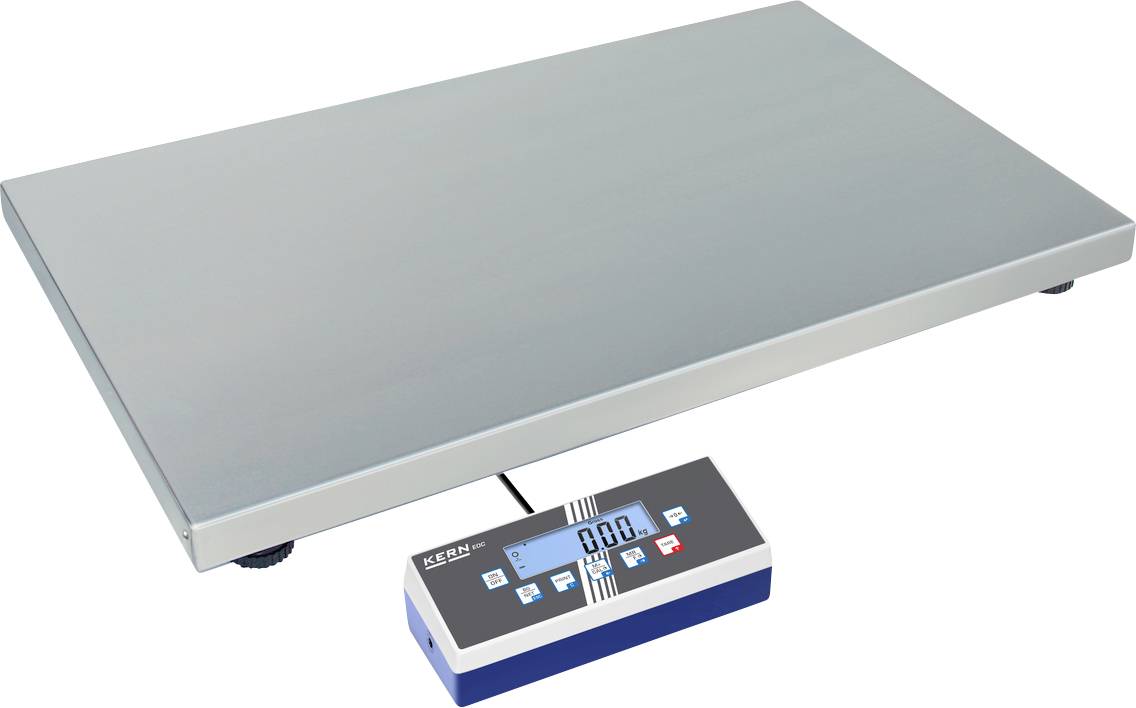 Una bilancia digitale con una piattaforma rettangolare e un display collegato che mostra '0.00 kg'.