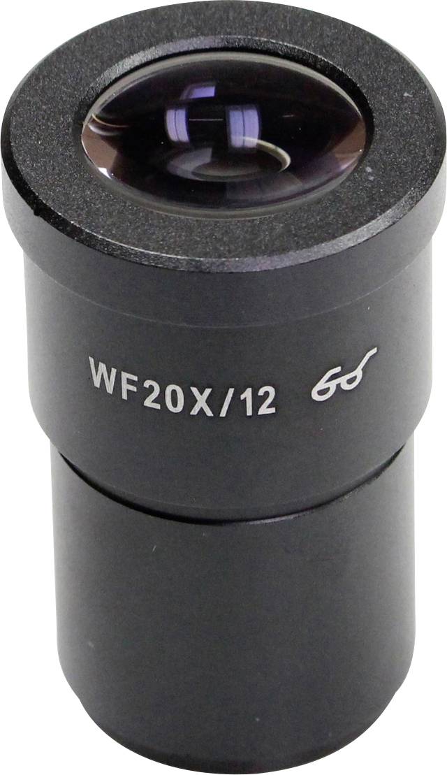 Un oculare nero per microscopio con la scritta 'WF20X/12', utilizzato per ingrandimenti in applicazioni scientifiche.