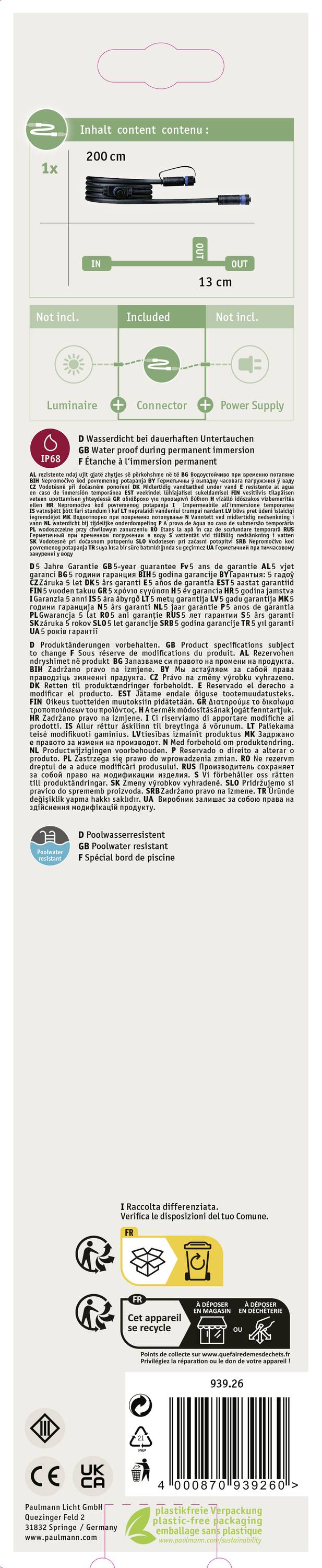 Confezione di ricambio per spazzolino elettrico con informazioni su requisiti ambientali, garanzia, avvertenze di sicurezza e istruzioni per il riciclaggio.
