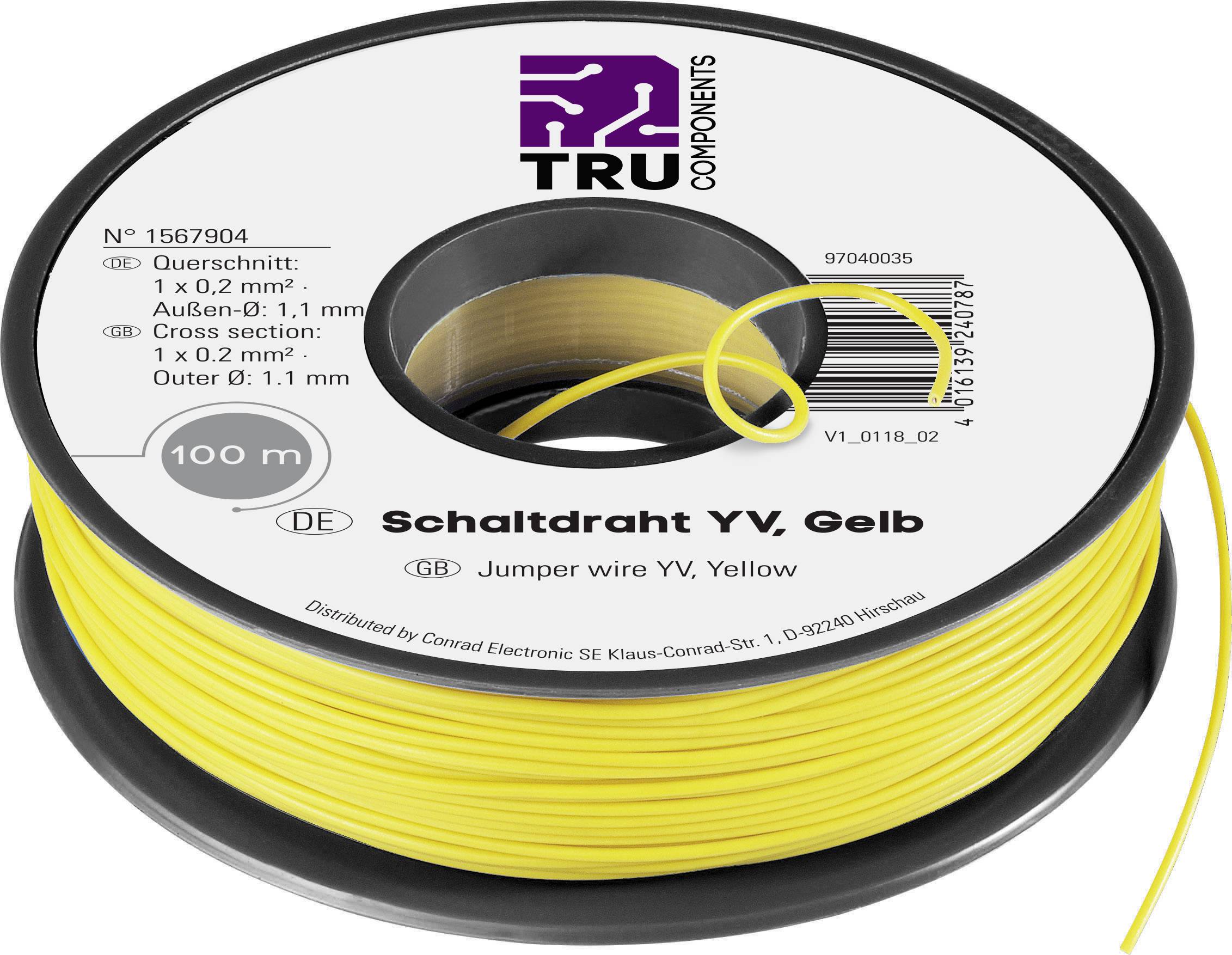 TRU COMPONENTS 1567904 Cavo per cablaggi Yv 1 x 0.20 mm² Giallo 100 m