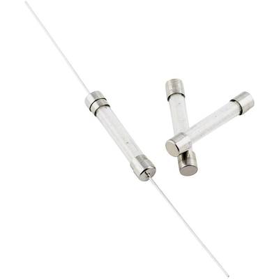 Due fusibili di vetro su sfondo bianco; due sono disposti in modo incrociato, uno è allungato. Servono a proteggere dispositivi elettrici.