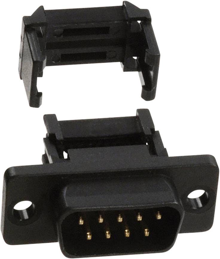 Una spina nera con più pin e relativo coperchio, idonea per il collegamento a dispositivi elettronici.