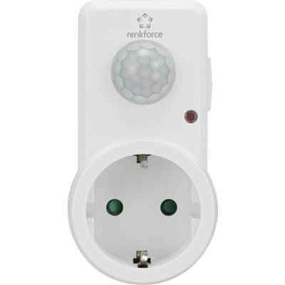 Presa elettrica con sensore di movimento e logo del marchio, riconoscibile per il sensore di luce e la porta di connessione di rete sul lato frontale.