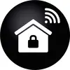 Simbolo di una casa con serratura e segnale Wi-Fi, che rappresenta un ambiente domestico interconnesso e sicuro.