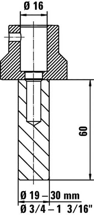Disegno tecnico di un flangia cilindrica con dimensioni: diametro superiore 16 mm, diametro inferiore 19-30 mm, lunghezza totale 60 mm.