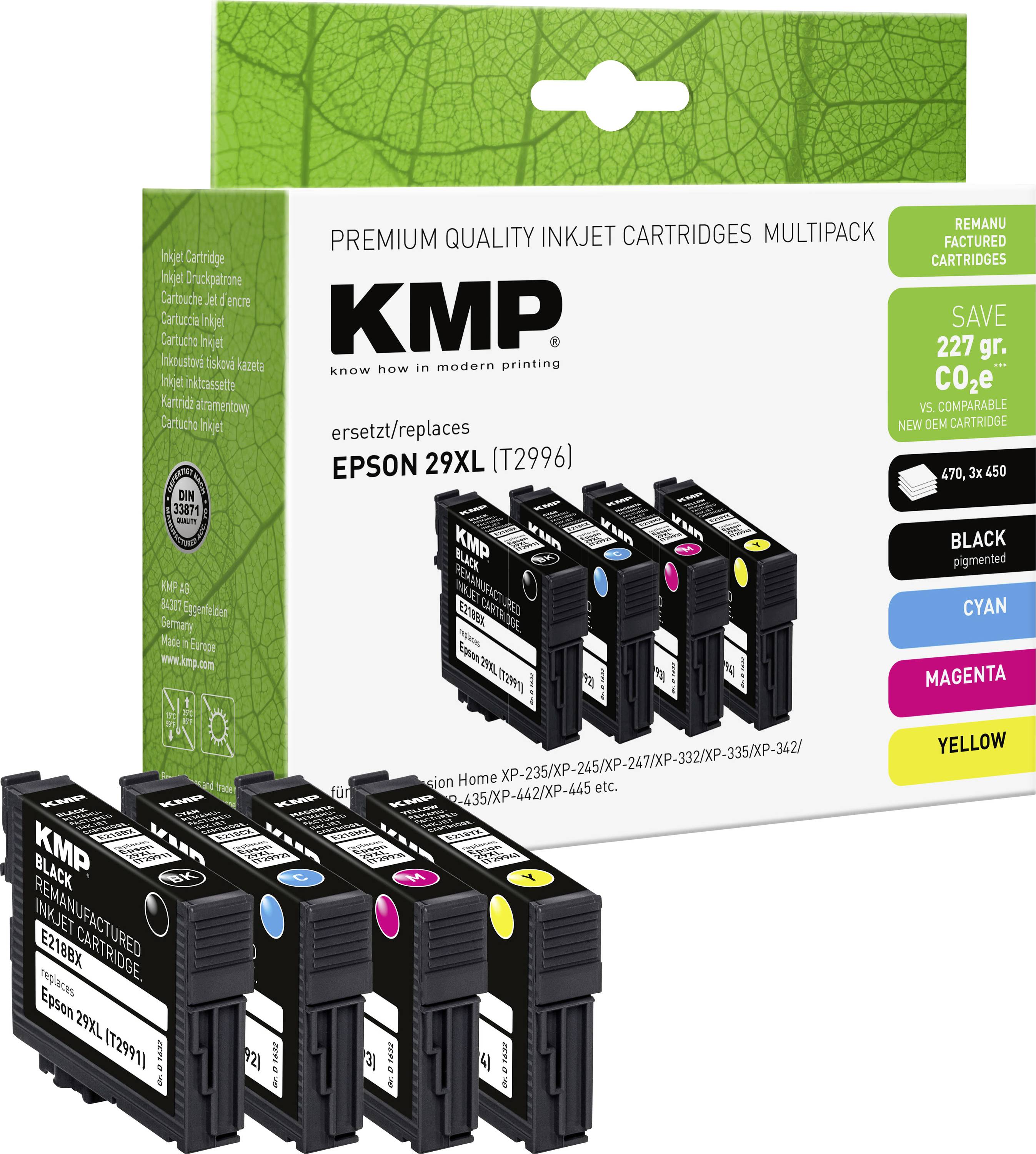 Cartuccia KMP Compatibile sostituisce Epson 29XL, T2996, T2991, T2992, T2993, T2994 Imballo multiplo Nero, Ciano, Magenta, Giallo E218VX 1632,4050