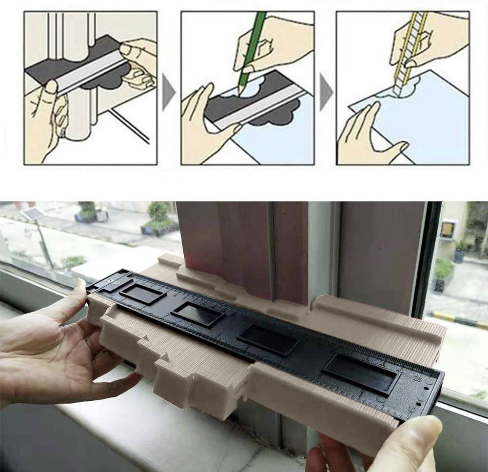 Uno strumento viene utilizzato per misurare il profilo di un oggetto e trasferirlo su carta per riprodurlo con precisione.