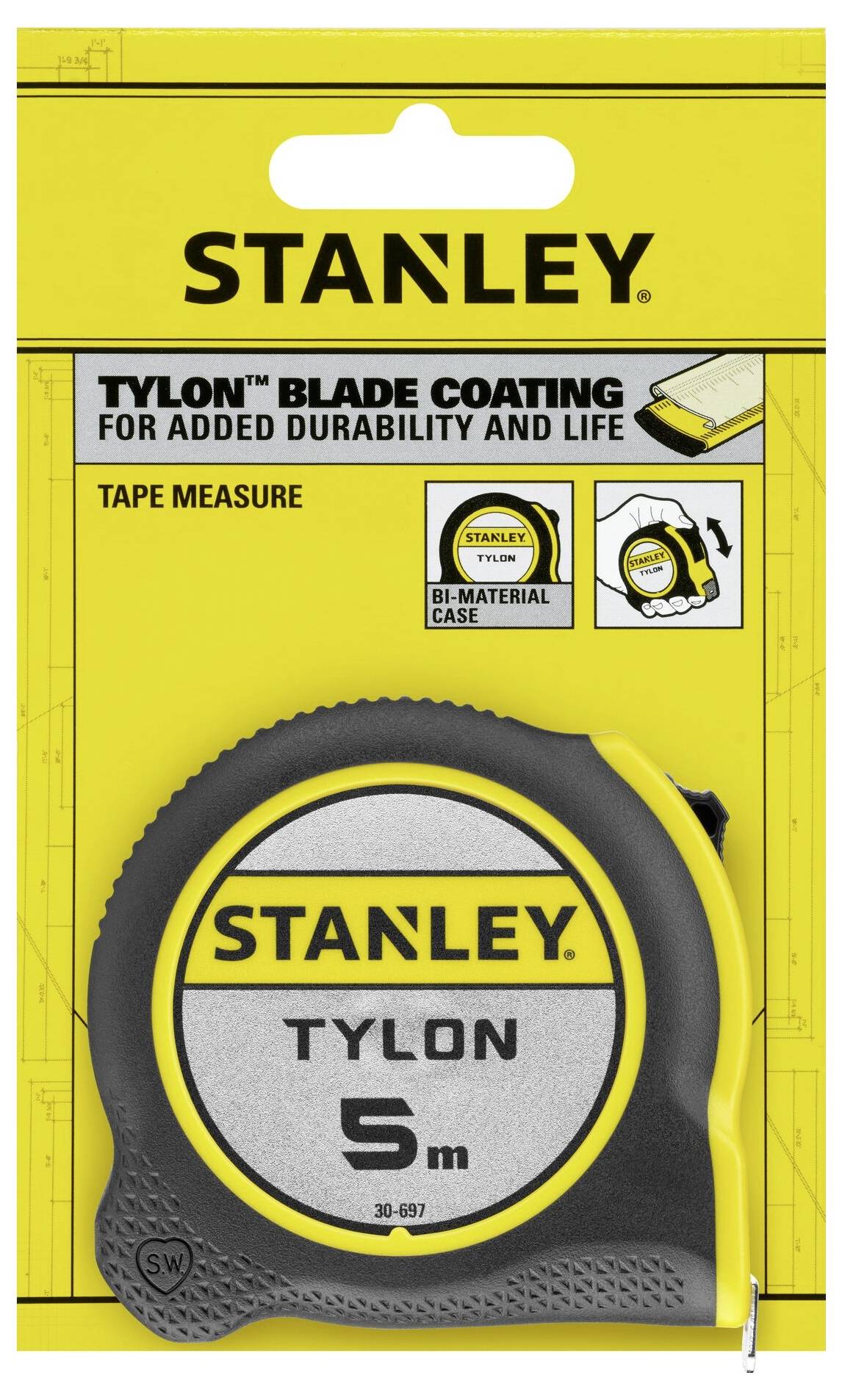 'Stanley Tylon Flessometro, 5 Metri. Costruzione robusta, adatto per misurazioni precise. Con rivestimento Tylon per una lunga durata.'