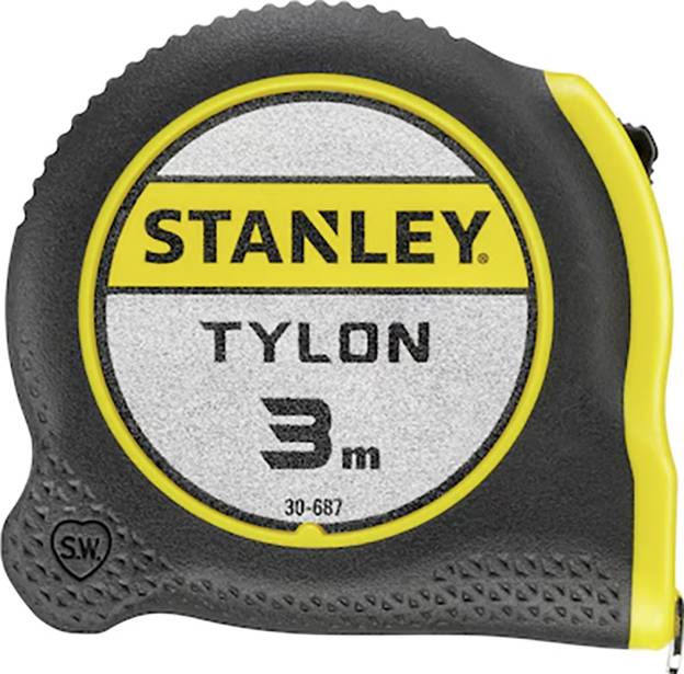 Un metro a nastro Stanley Tylon giallo e nero che mostra "3m" sulla sua etichetta.