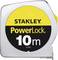 Nastro metrico con custodia argentata, etichetta giallo-nera con la scritta 'STANLEY PowerLock 10m'.
