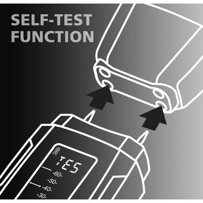 Diagramma in bianco e nero di un dispositivo con funzione di autotest, mostra il display e le connessioni. Testo: 'FUNZIONE DI AUTOTEST'.