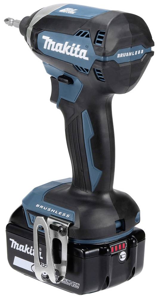 Avvitatore a percussione con custodia blu e logo del marchio, design compatto, adatto per lavori edili e fai-da-te.