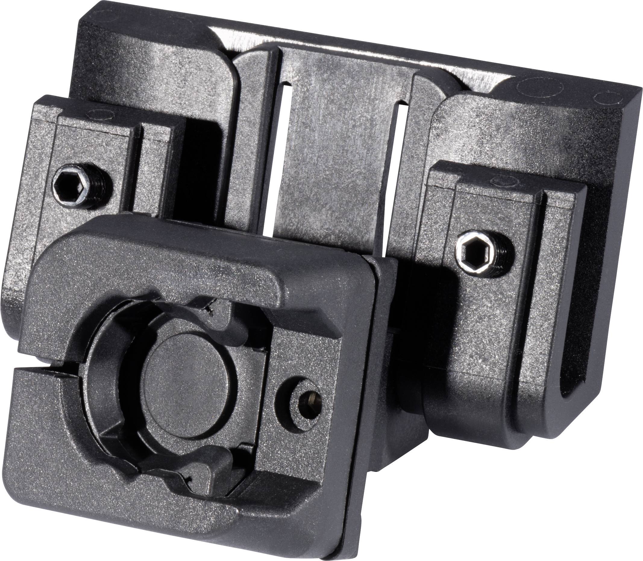 Supporto metallico con fori per viti e staffe di fissaggio, idoneo per montaggio a parete. Utilizzato per il fissaggio sicuro di dispositivi.