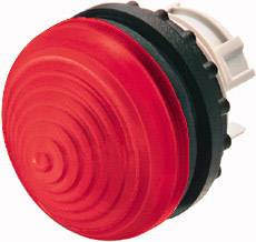 Un grande pulsante di emergenza rosso, rotondo, leggermente scanalato, sporgente in modo evidente, pronto all'uso in situazioni di emergenza.