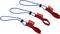Tre passanti rossi per utensili con corde blu e fermagli, ognuno contrassegnato con il marchio 'KNIPEX'.