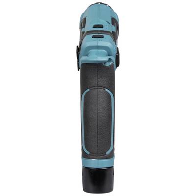 Avvitatore a batteria blu con impugnatura nera, vista posteriore, che mostra un design ergonomico per progetti fai-da-te.