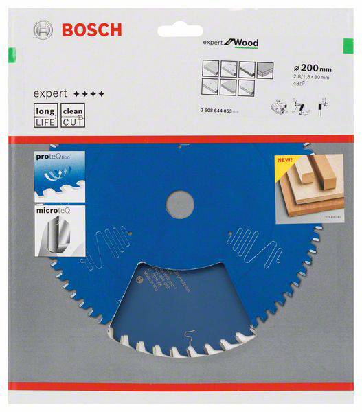 Lama per sega circolare Bosch per legno, diametro 200 mm, rivestimenti speciali per lunga durata e taglio preciso.