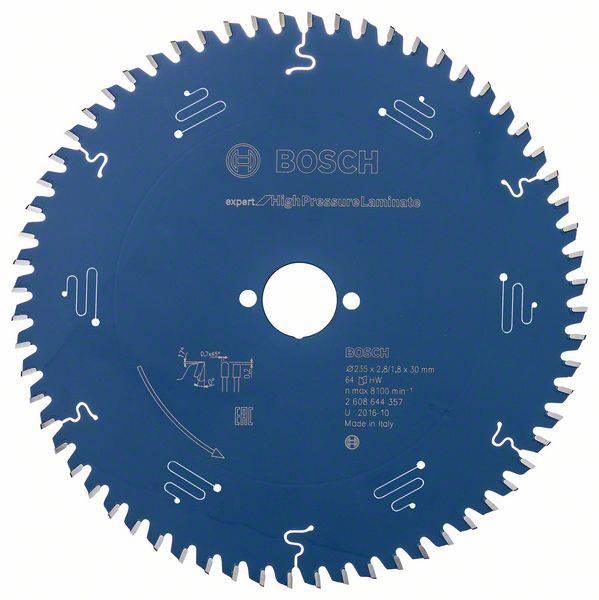 Lama circolare Bosch della serie 'expert for High Pressure Laminate', diametro 250 mm, appositamente progettata per il laminato.