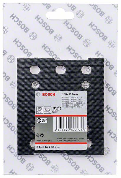 Carta abrasiva Bosch; 100x110 mm, adatta per GSS 140-1 A Professional; sette fori per l'aspirazione della polvere; confezione dalla Malesia.