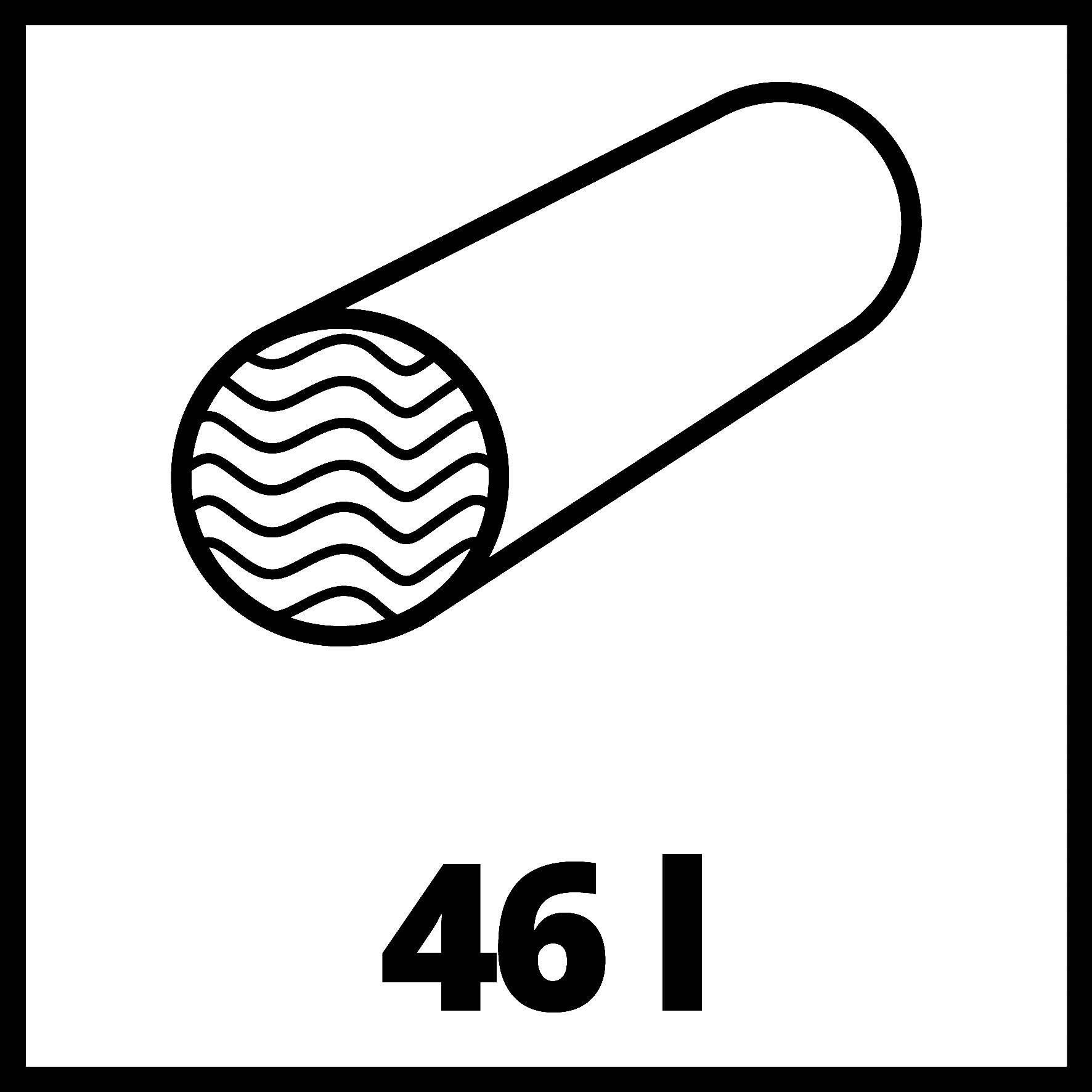 '46 l' – Pittogramma di un oggetto tubolare con un motivo ondulato su un'estremità.