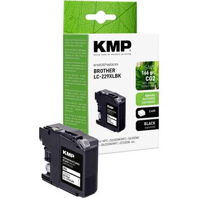 'Cartuccia d'inchiostro nero ricondizionata KMP per Brother LC-229XL, compatibile con MFC-J5320DW/5620DW. Risparmia 166g di CO2.'